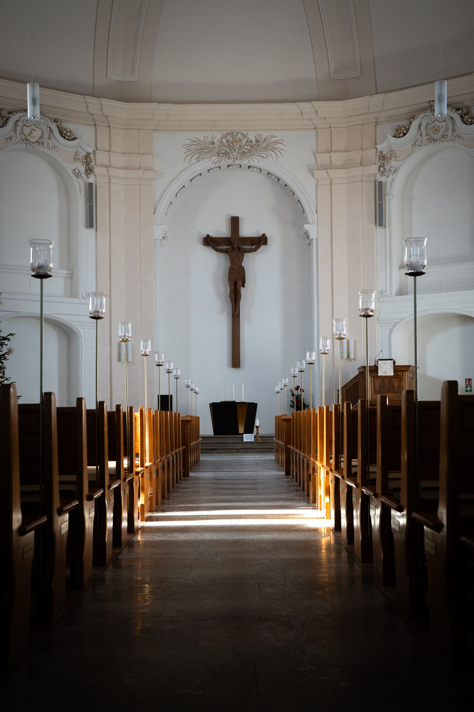 Catholic church interior with a crucifix