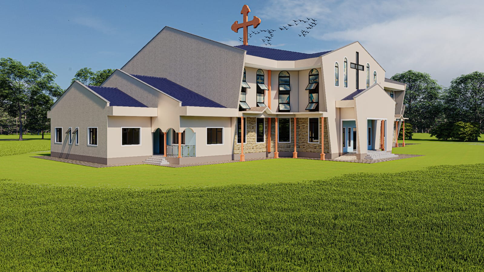Rear architectural visualisation of the proposed All Saints Vindo parish church